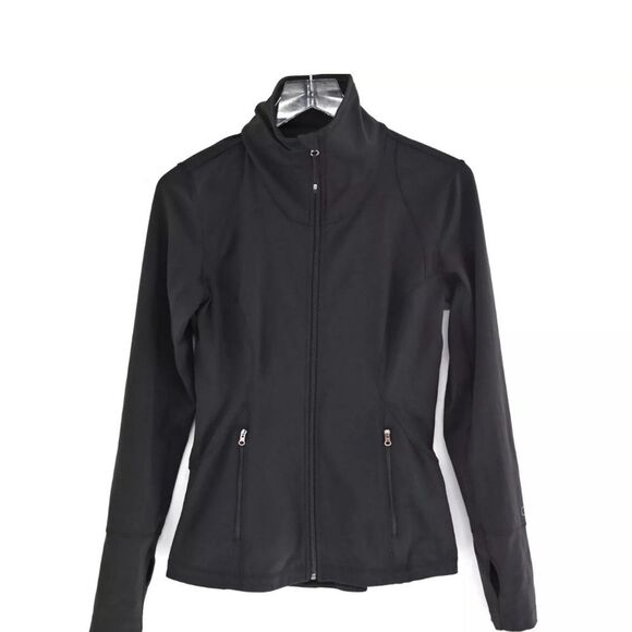 CALIA Activewear Jacket Womens Size Small Black Pleated Running Funnel Neck Zip - Picture 1 of 8